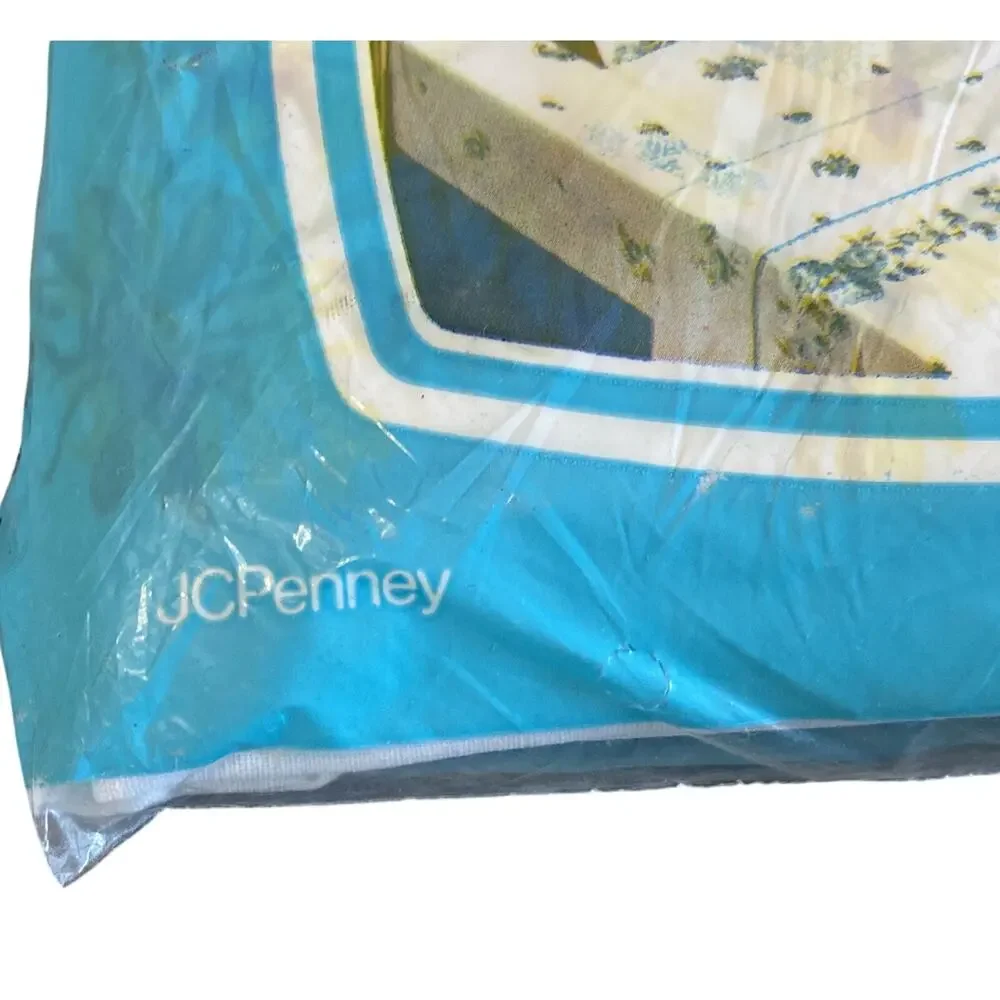 Vintage JC Penney Fashion Manor Muslin Yellow Floral Flat Sheet Full NOS NIP
